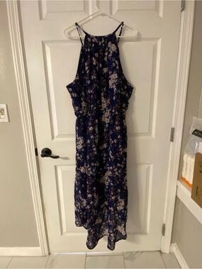 T39- BLUSH Navy Halter Floral Maxi Dress *PLUS SIZE